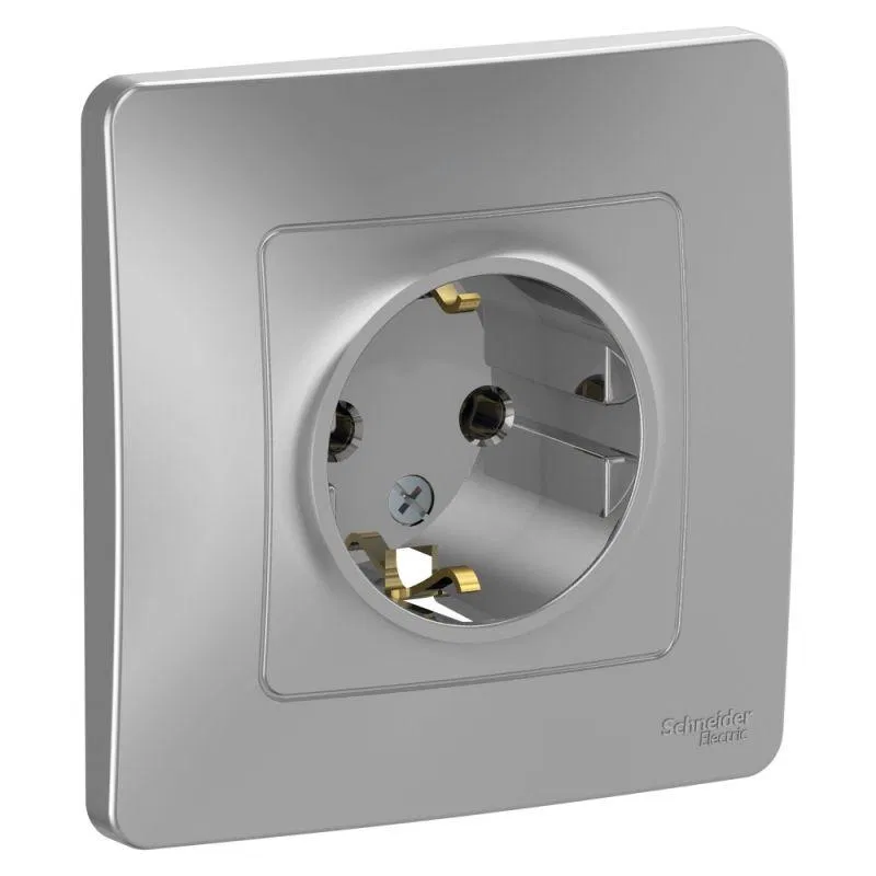 Розетка 1-м СП Blanca 16А IP20 250В с заземл. без защ. шторок алюм. SE BLNRS001013 Systeme Electric