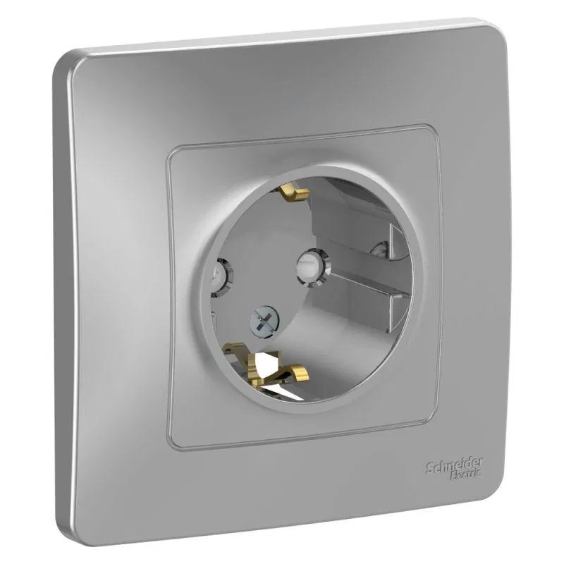 Розетка 1-м СП Blanca 16А IP20 250В с заземл. защ. шторки алюм. SE BLNRS001113 Systeme Electric