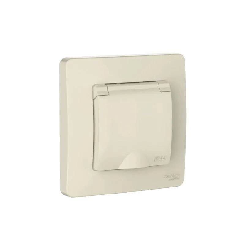 Розетка 1-м СП Blanca 16А IP44 250В с заземл. защ. шторки с крышкой молочн. SE BLNRS441112 Systeme Electric