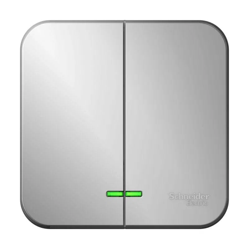 Выключатель 2-кл. ОП Blanca 10А IP20 (сх. 5) 250В с подсветкой с изолир. пластиной алюм. SE BLNVA105113 Systeme Electric