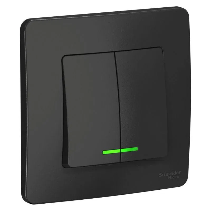 Выключатель 2-кл. СП Blanca 10А IP20 (сх. 5) 250В с подсветкой антрацит SE BLNVS010516 Systeme Electric