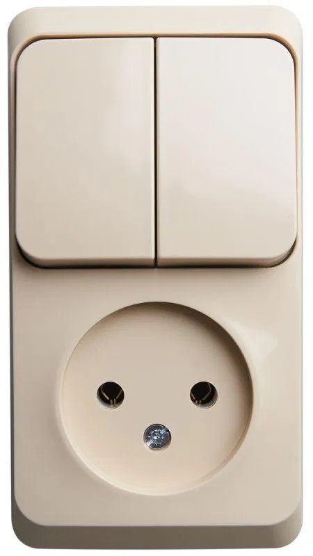 Блок ОП Этюд (1-м розетка без заземл. + 2-кл. выкл.) крем. SE BPA16-205K Systeme Electric