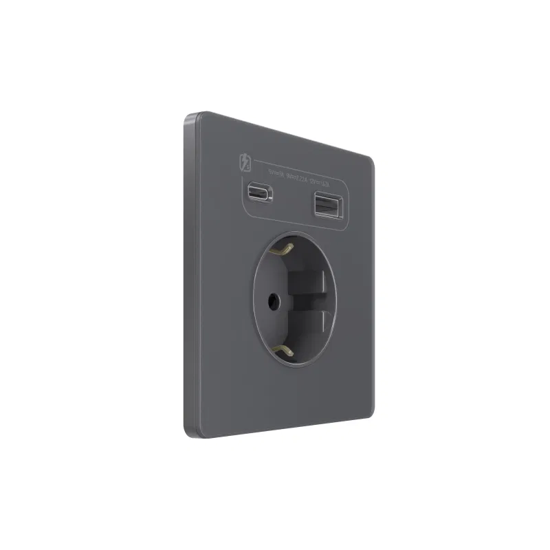 Systeme Infinity 16A IP20 250V 带接地及 USB A+C 20W 充电装置插座，安全保护门，火山灰，SE FSE000732 Systeme Electric