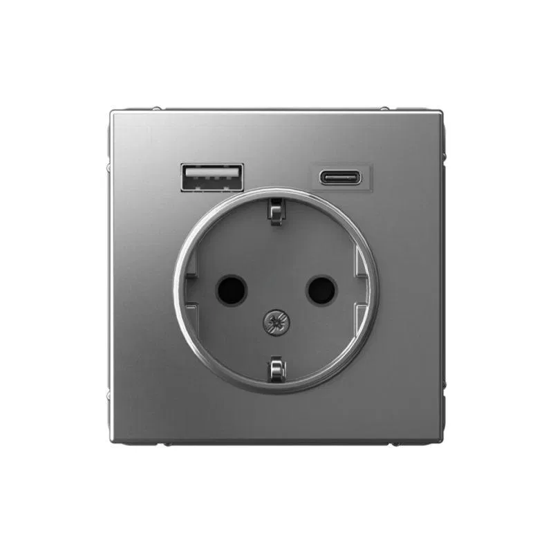 Розетка ArtGallery 16А с 2-мя заряд. устройствами USB A+C 5В/2.4А/3А 2х5В/1.5А механизм сталь SE GAL000932 Systeme Electric