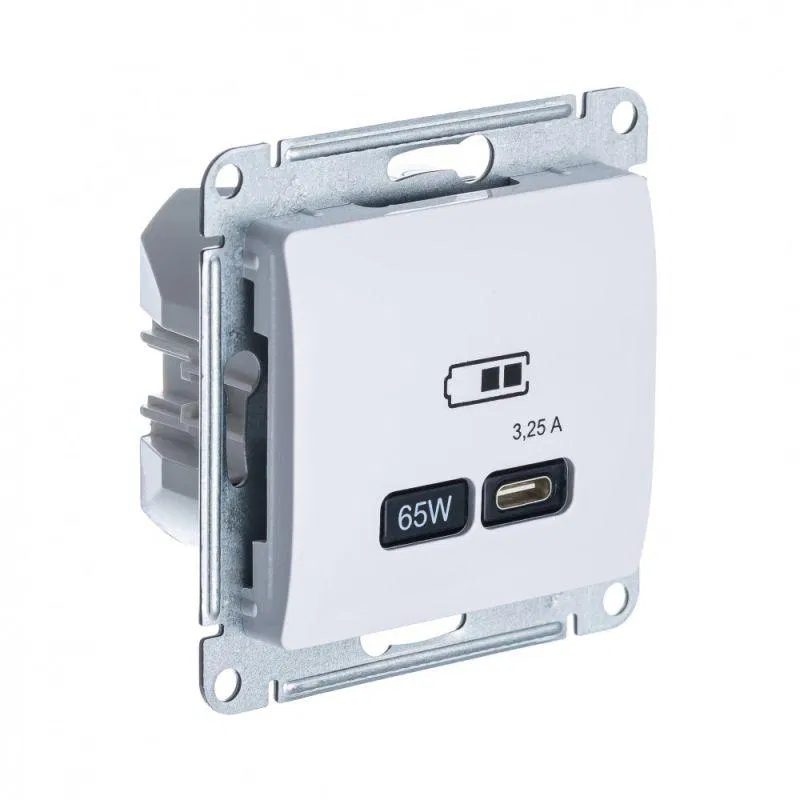 Розетка USB Glossa тип C 65Вт QC PD высокоскор. ЗУ механизм бел. SE GSL000127 Systeme Electric