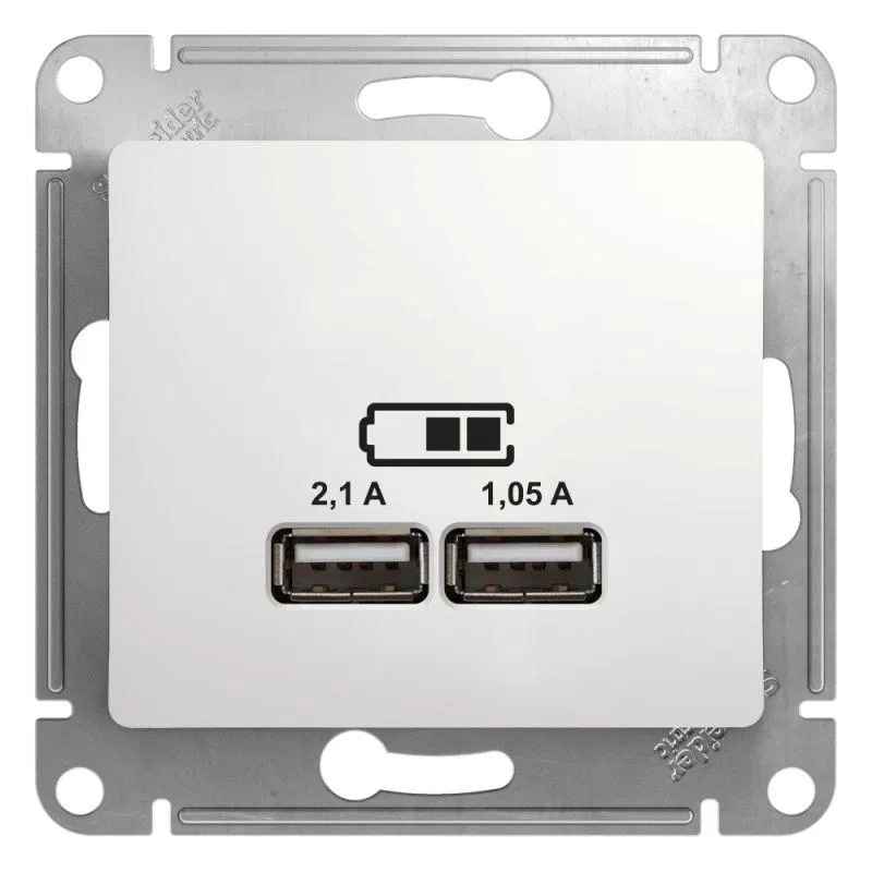 Розетка USB 2-м СП Glossa тип A+A 5В/2.1А 2х5В/1.05А механизм бел. SE GSL000133 Systeme Electric