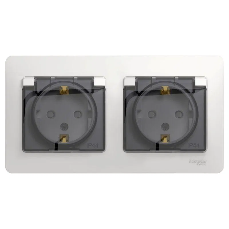 Розетка 2-м СП 2мод. Glossa 16А IP44 с заземл. защ. шторки в сборе бел. SE GSL000147 Systeme Electric
