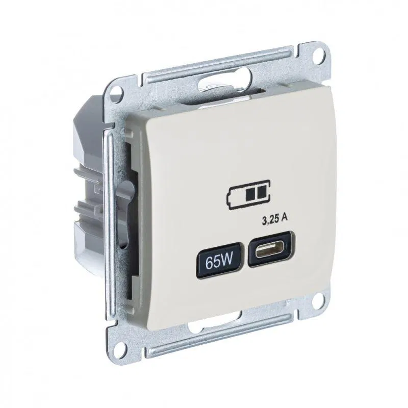 Розетка USB Glossa тип C 65Вт QC PD высокоскор. ЗУ механизм беж. SE GSL000227 Systeme Electric