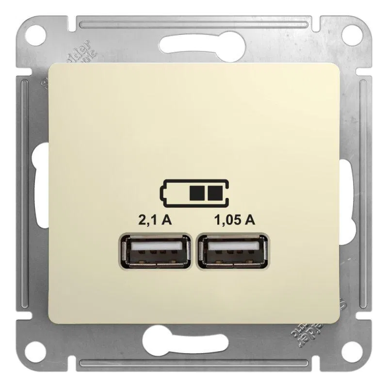 GLOSSA USB SOCKET A+A, 5V/2.1 A, 2x5V/1.05 A, mechanism, BEIGE