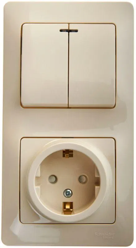 GLOSSA 插座组件：带接地插座（1个）+ 带指示灯2位开关，米色