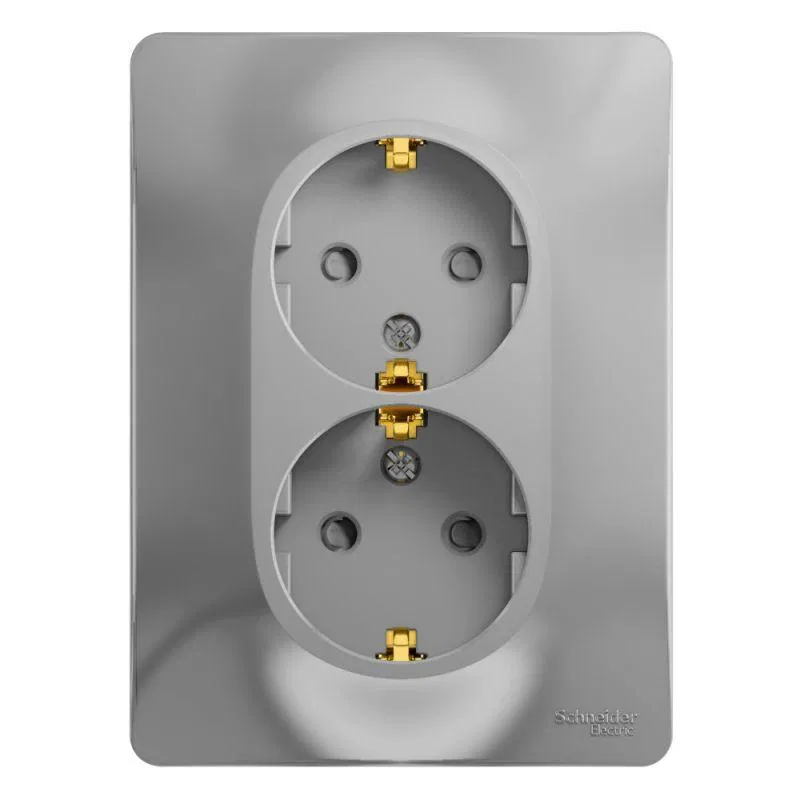 Розетка 2-м СП Glossa 16А IP20 с заземл. защ. шторки в сборе алюм. SE GSL000326 Systeme Electric