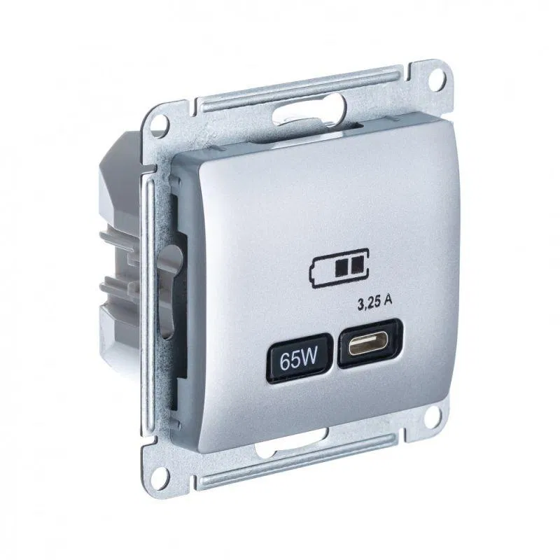 Розетка USB Glossa тип C 65Вт QC PD высокоскор. ЗУ механизм алюм. SE GSL000327 Systeme Electric