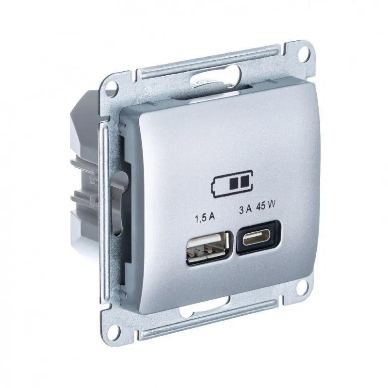 Розетка USB Glossa тип A+C 45Вт QC PD высокоскор. ЗУ механизм алюм. SE GSL000329 Systeme Electric