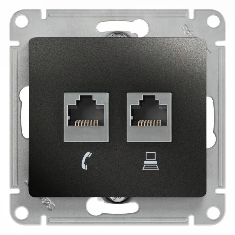 GLOSSA 双插座 RJ11+RJ45, Cat.5E, 深灰色