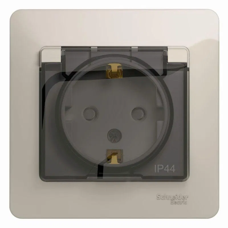 Розетка 1-м СП Glossa 16А IP44 250В с заземл. защ. шторки с крышкой в сборе молоч. SE GSL000948 Systeme Electric