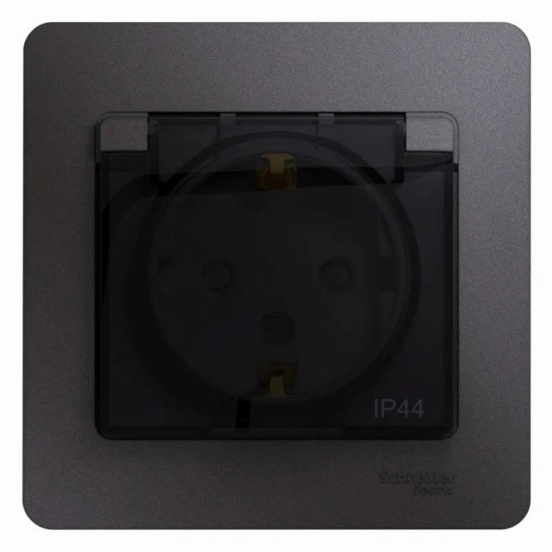Розетка 1-м СП Glossa 16А IP44 250В с заземл. защ. шторки с крышкой в сборе графит SE GSL001348 Systeme Electric