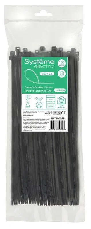 Стяжка кабельная 300х3.6 черн. (уп.100шт) SE IMT30036B Systeme Electric