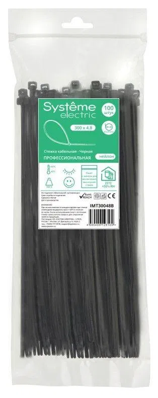 Стяжка кабельная 300х4.8 черн. (уп.100шт) SE IMT30048B Systeme Electric