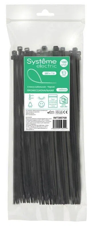 Стяжка кабельная 380х7.6 черн. (уп.100шт) SE IMT38076B Systeme Electric