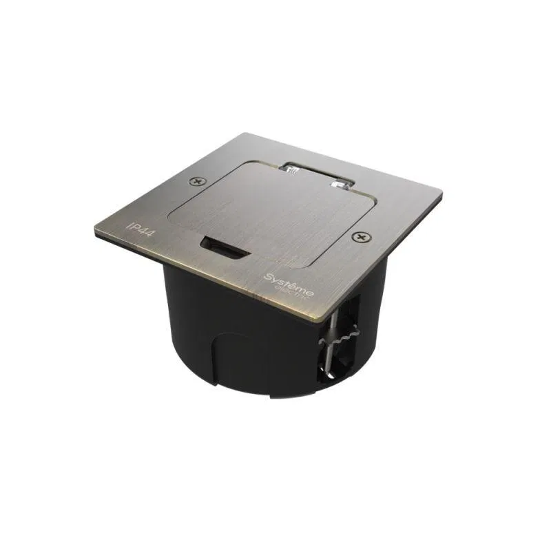 Лючок MultiDesk MDK20 на 2мод. IP44 с монтажной коробкой для стены фальшпола стола античная латунь SE MDK20102BA Systeme Electric