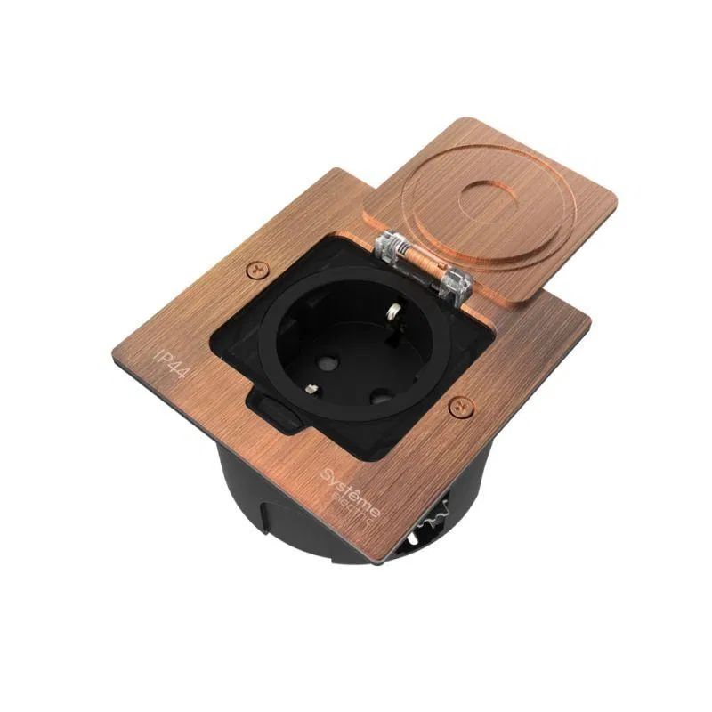 Лючок MultiDesk MDK21 с розеткой 2P+E 16А 250В IP44 с монтажной коробкой для стены фальшпола стола медь SE MDK21102CA Systeme Electric