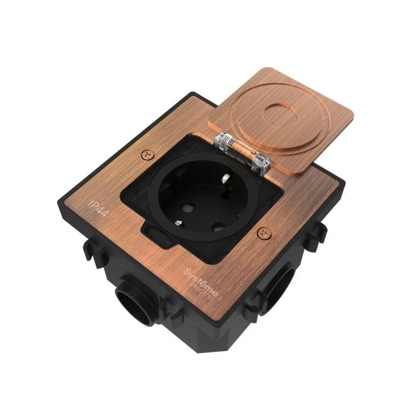 Лючок MultiDesk MDK21 с розеткой 2P+E 16А 250В IP44 с монтажной коробкой для бетонных полов медь SE MDK21202CC Systeme Electric
