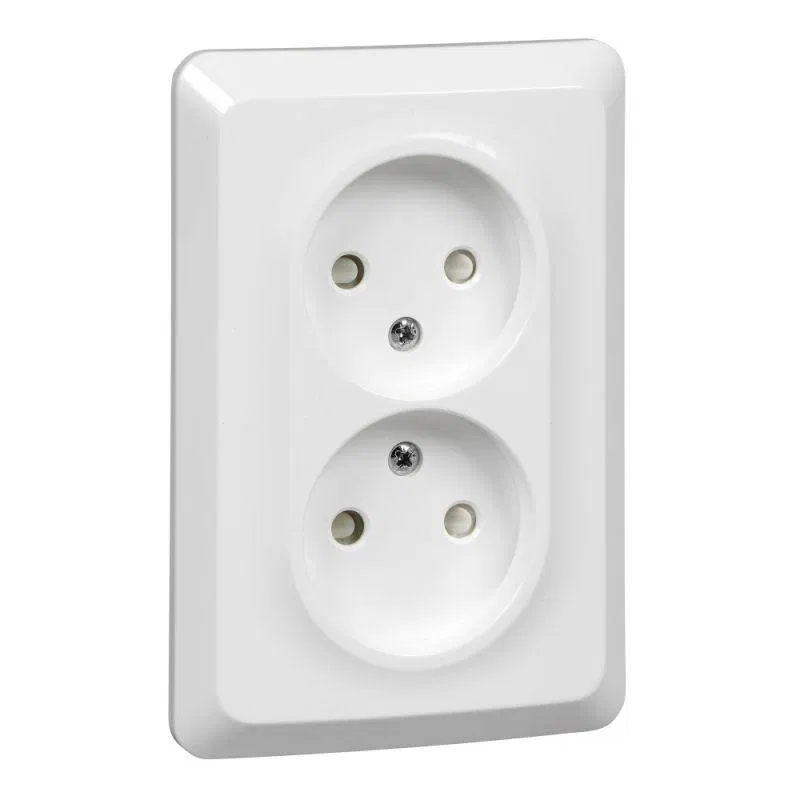ETUDE S/U double SOCKET without grounding with shutters 16A 250V, WHITE, Russia