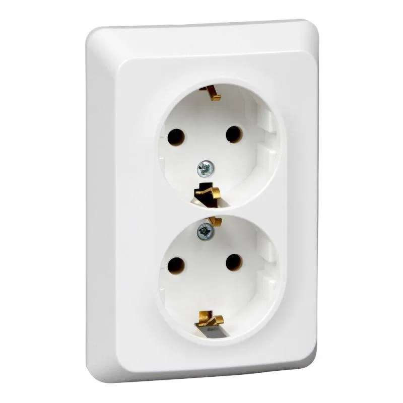 ETYUD S/U double SOCKET with grounding without shutters 16A 250V, WHITE, Russia