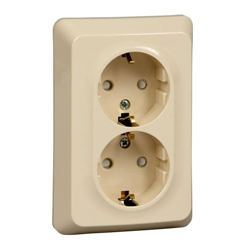 ETUDE S/U double SOCKET with shutter grounding 16A 250V, CREAM, Russia