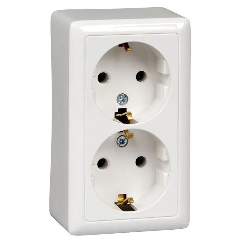 Розетка 2-м ОП Хит 16А 250В с заземл. без защ. шторок бел. SE RA16-238-B Systeme Electric
