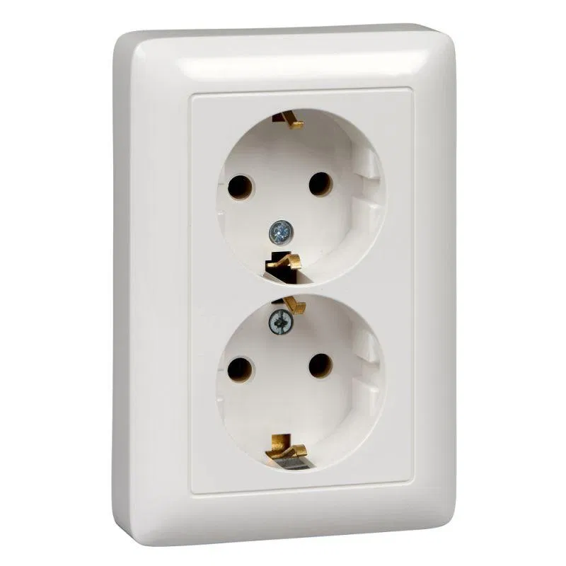Розетка 2-м СП Хит 16А 250В с заземл. без защ. шторок бел. SE RS16-236-B Systeme Electric