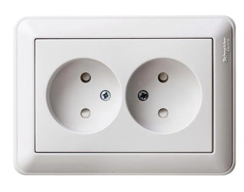 Розетка 2-м СП W59 16А IP20 без заземл. защ. шторки бел. SE RS16-254-18 Systeme Electric