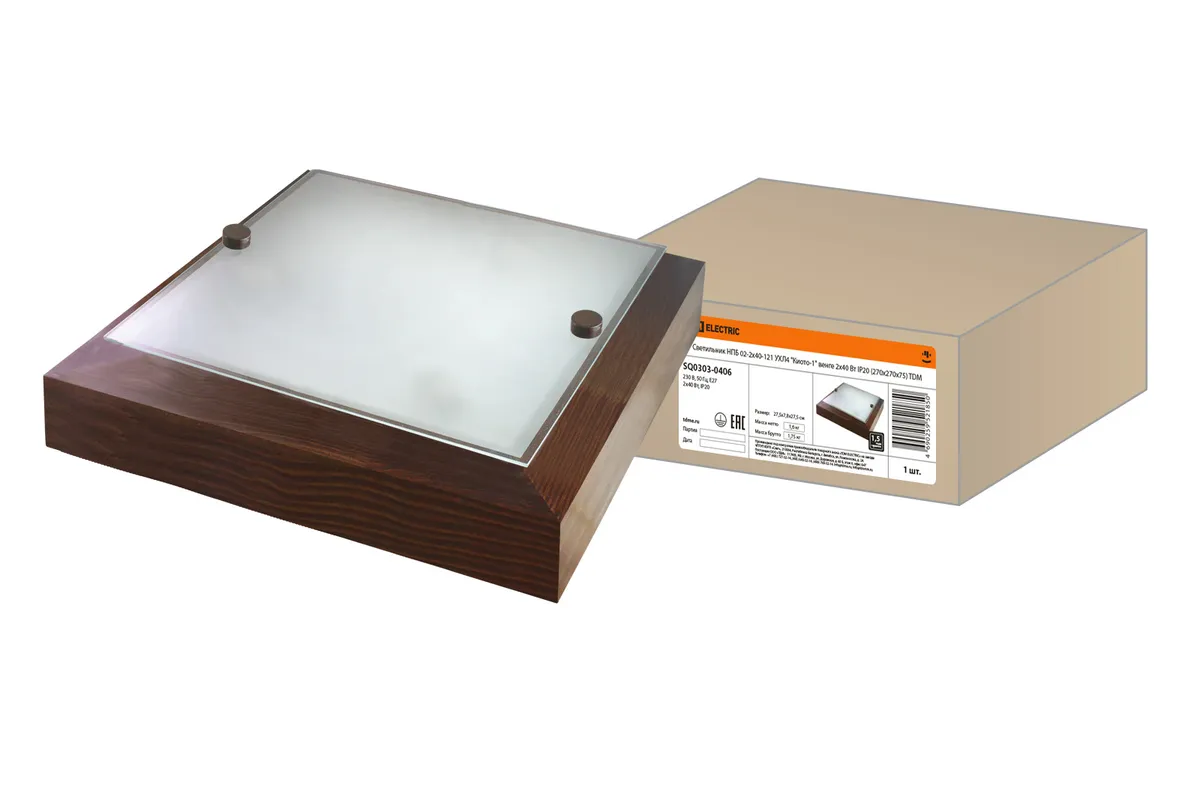 Светильник НПБ 02-2х40-121 УХЛ4 "Киото-1" венге 2х40 Вт IP20 (270х270х75) TDM SQ0303-0406