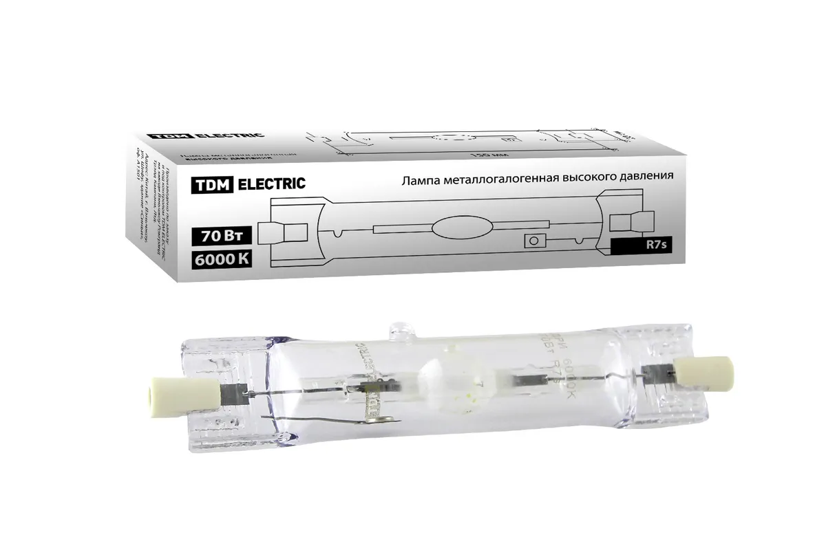Лампа металлогалогенная ДРИ 70 6000 К Rх7s TDM SQ0325-0012