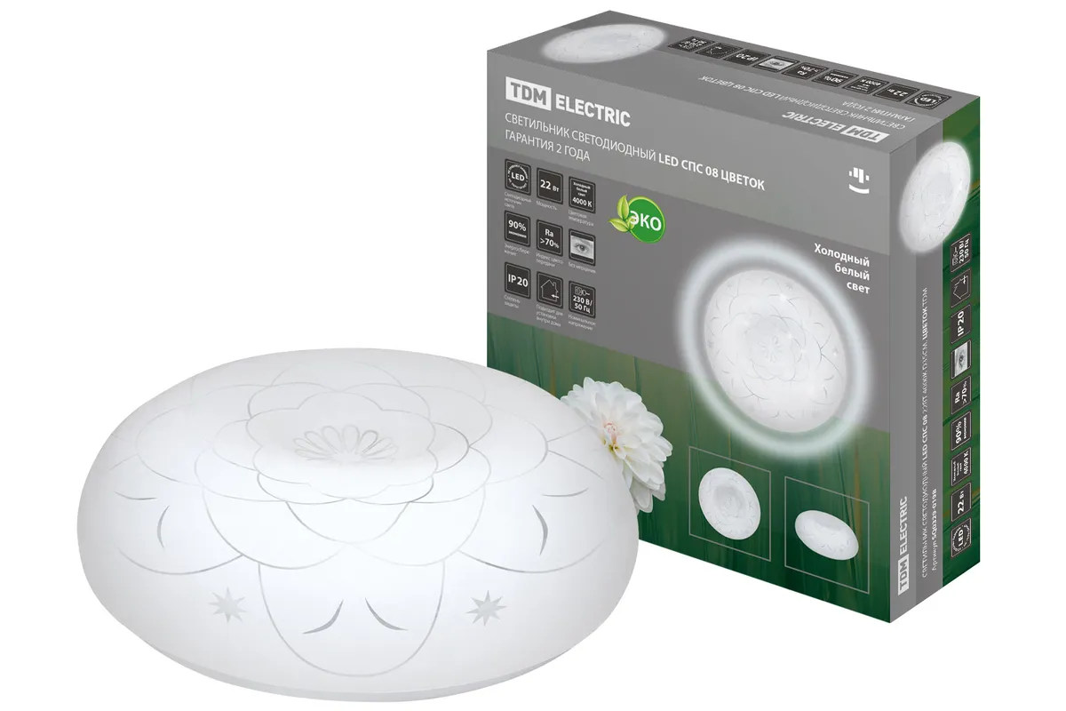 Светильник светодиодный LED СПС 08 22Вт 4000К D35см, Цветок TDM SQ0329-0198