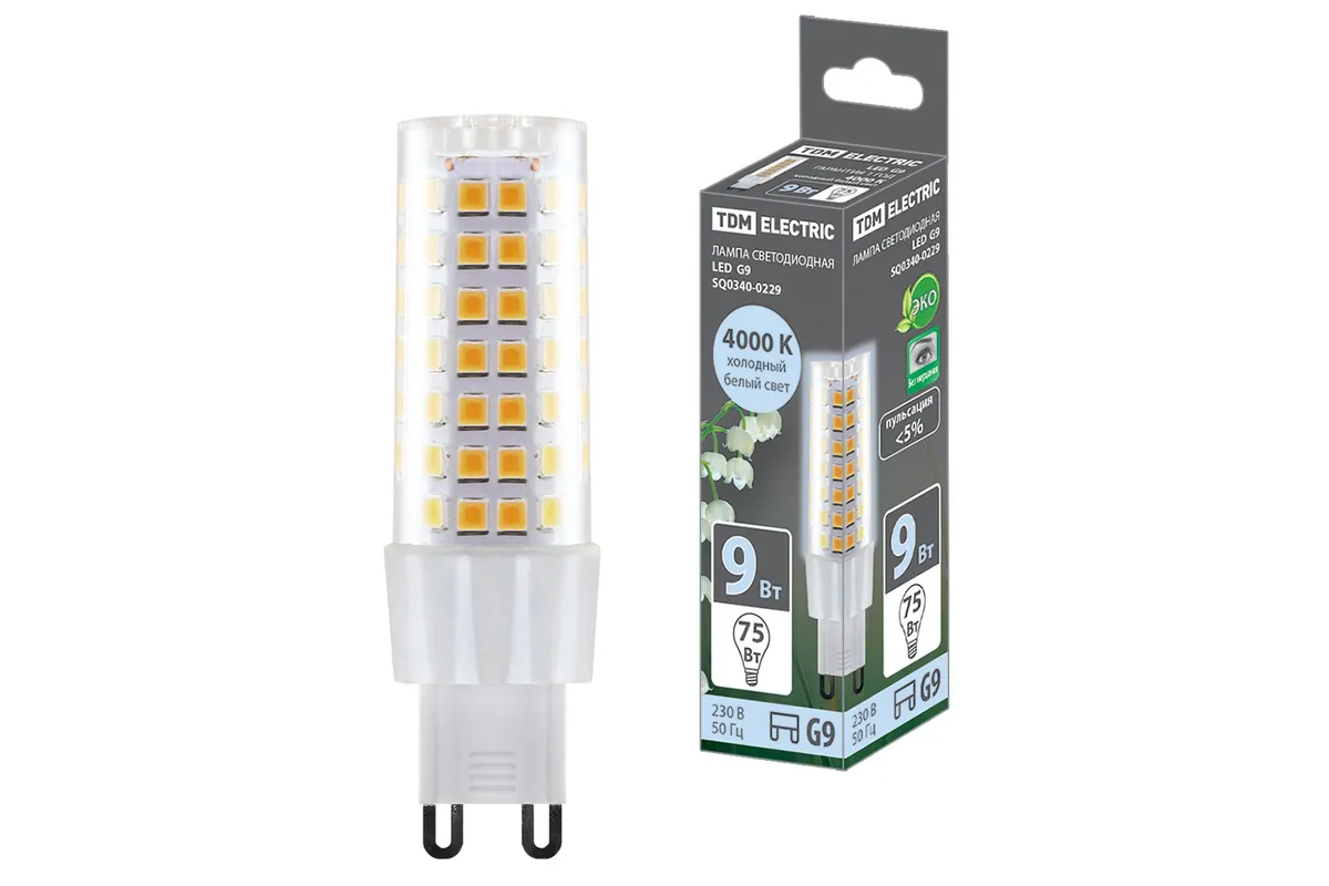 Лампа светодиодная G9-9 Вт-230 В-4000 К, SMD, 21,5x70,5 мм TDM SQ0340-0229