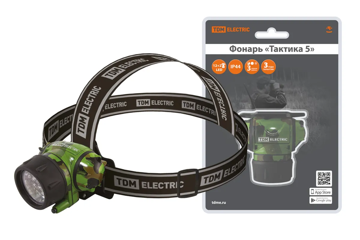 Фонарь"Тактика 5", налобный 12+2 LED, 94 лм, бат. 3*AАА, TDM SQ0350-0096
