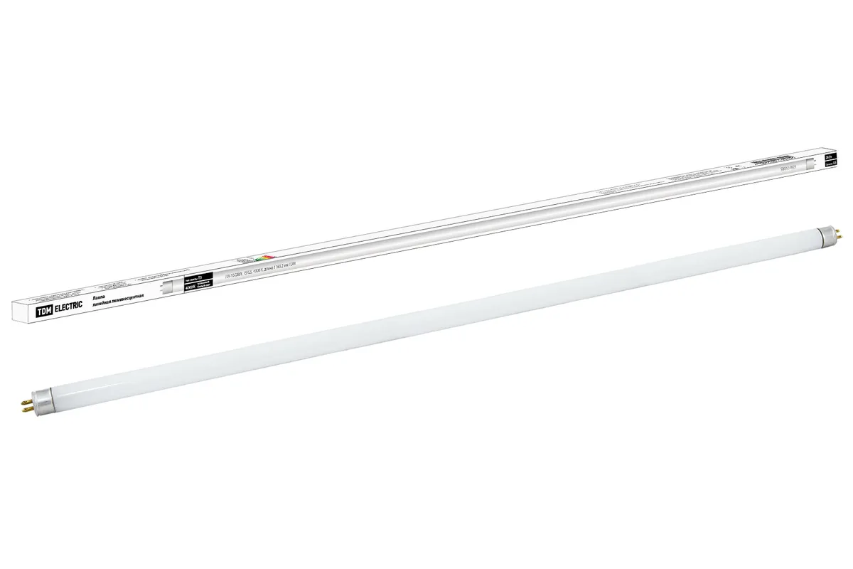 Лампа люминесцентная линейная двухцокольная ЛЛ-16/28Вт,T5/G5, 4000 К, длина 1163,2мм TDM SQ0355-0023
