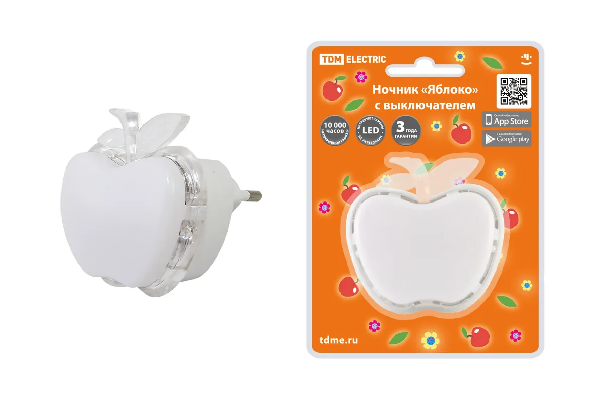 “苹果”小夜灯带开关, 0.3 W, 220 V TDM SQ0357-0033