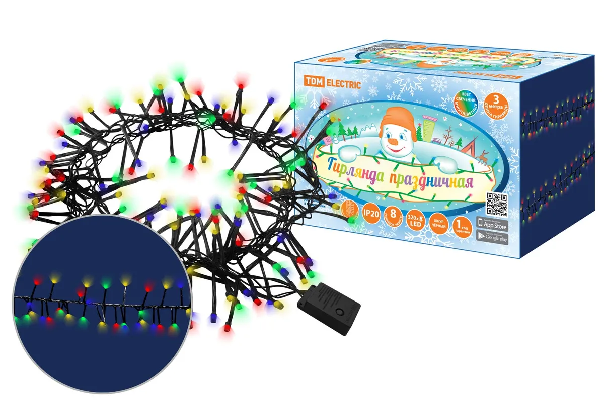 Гирлянда светодиодная "Мишура" 3 м, 320LED, многоцветн., 8 режимов, 250 В, IP20, TDM SQ0361-0092