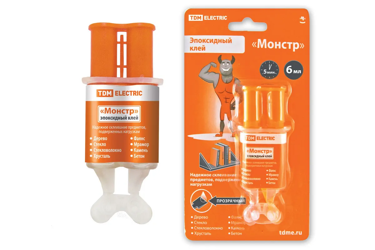 Клей эпоксидный "Монстр", прозрачный, шприц, 6 мл TDM SQ0542-0006