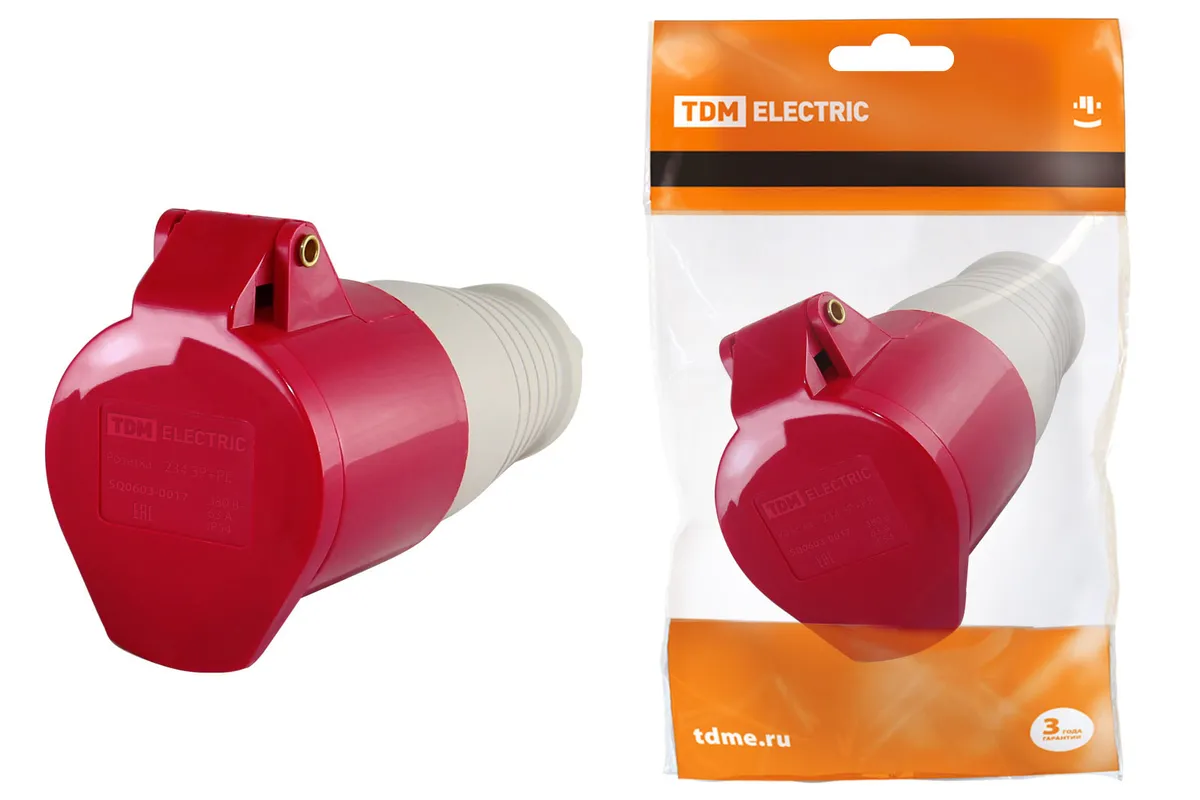 Розетка 234 переносная 3Р+РЕ 63А 380В IP54 TDM SQ0603-0017