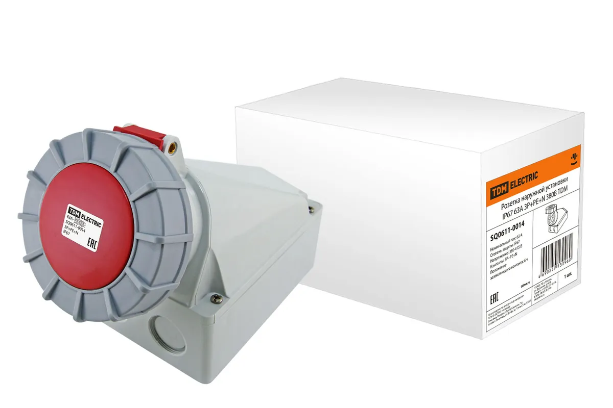 Розетка наружной установки IP67 63А 3Р+РЕ+N 380В TDM SQ0611-0014