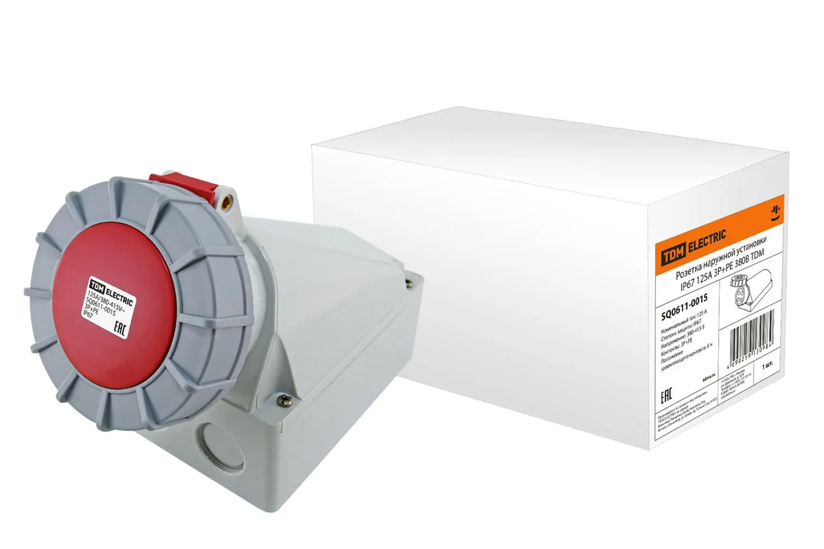 Розетка наружной установки IP67 125А 3Р+РЕ 380В TDM SQ0611-0015