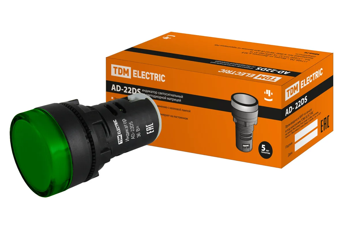 Лампа AD-22DS(LED)матрица d22мм зеленый 36В AC/DC TDM SQ0702-0026