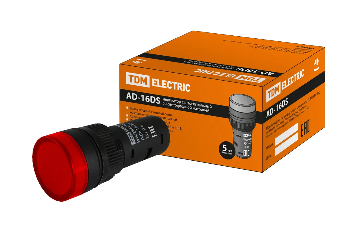 Лампа AD-16DS(LED)матрица d16мм красный 230В АС TDM SQ0702-0071