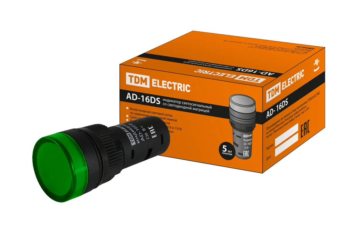 Лампа AD-16DS(LED)матрица d16мм зеленый 230В АС TDM SQ0702-0073