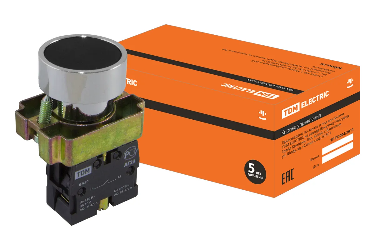 Кнопка SB2-BА21 с возвратом, 1НО, d22 мм, черная, IP40 TDM SQ0704-0037