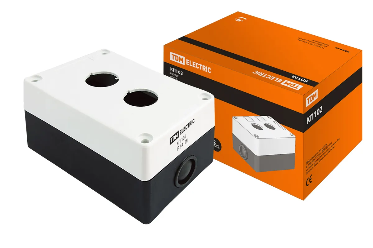 Корпус КП102 для кнопок, 2 места, белый, IP54 TDM SQ0705-0002