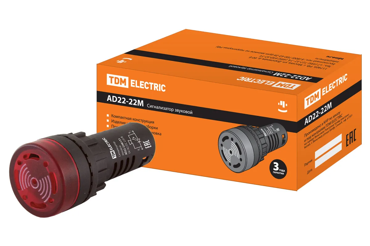 Сигнализатор звуковой AD22-22M/r31 d22 мм (LED) индикация 230 В AC красный TDM SQ0746-0004